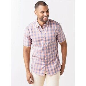 Faherty Movement Shirt Men's 2XL XXL Pink Blue Gingham Short Sleeve Button Up